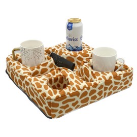 Couch and Bed Cup Holder Pillow, Sofa Refreshment Tray for Drinks/Remote Control/Snacks Holder (Giraffe)