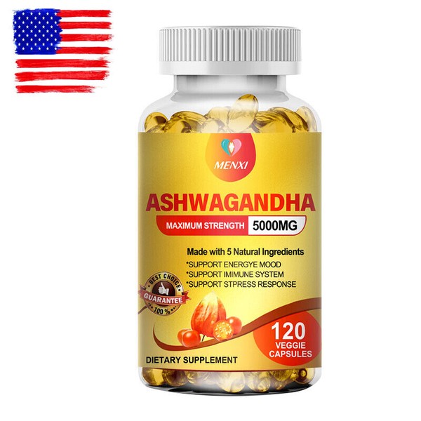 MENXI Organic Ashwagandha Capsules 5000MG with Black Pepper Root Powder