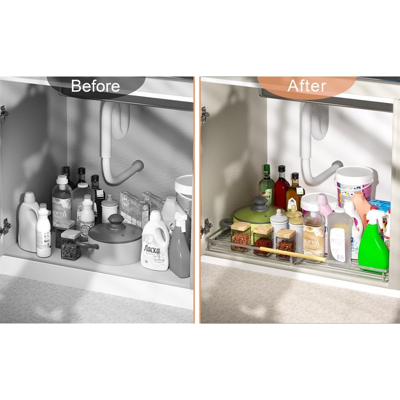 SANNO Pull Out Cabinet Organizer, Slide Out Kitchen Cabinet Storage