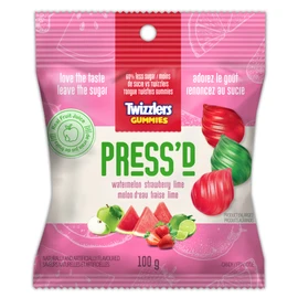 TWIZZLERS Press'd Gummies, Watermelon, Strawberry, Lime, Assorted Candy Gummies to Share, Snack Sized Candy, 100g