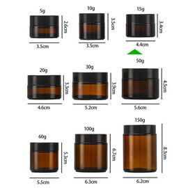 Amber Glass Jars with Lids,12Pcs Travel Size Containers Jars Leak Proof,Empty Small Glass Jars with Inner Liners,Wide Mouth Refillable Cosmetic Vials for Lotion,Ointment,Eye Cream (Amber/Black, 0.5oz)