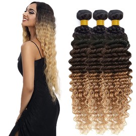 Brown Bundles Human Hair #27 Bundles #4 Deep Wave Bundles 20 22 24 inch 3 Bundles Honey Blonde Human Hair Bundles Ombre Brown Bundles #4/27 Deep Wave Bundles