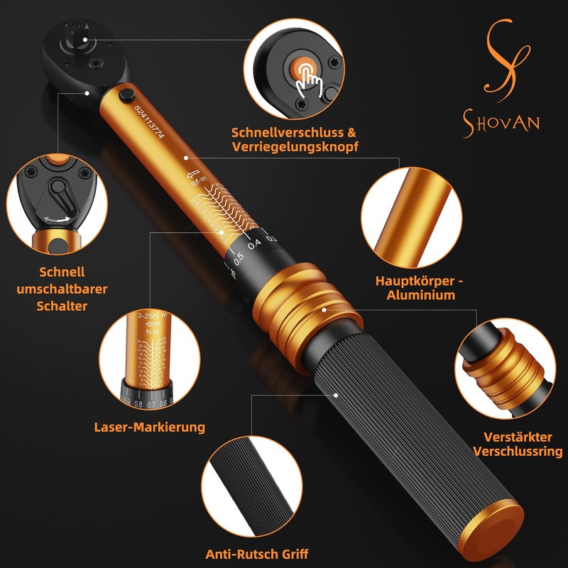 ss shovan Torque Wrench 1/4 Inch 3-25 Nm, 72 Teeth