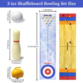 3 in 1 Shuffleboard Bowling Curling Game, Shuffleboard Table Top Games, Bowling Shuffleboard Place Mat, Portable Curling Game, Table Family Game for Home, Office, Party