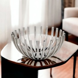 Homeroots 14" Silver Stainless Steel Decorative Bowl