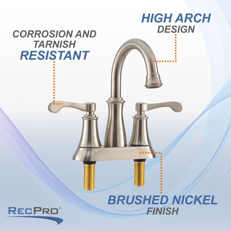 RecPro RV Bathroom Faucet Tall Spout Brushed Nickel with Drain