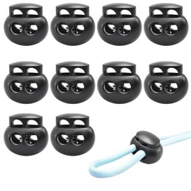 ZHEJIA Spring Cord Stoppers (Pack of 10), 2 Holes, Cord Stoppers for 2 Laces, Cord Stoppers with Hole Diameter: Approx. 0.2 inches (6 mm), For Repairing Shoes, Hats, Backpacks, Clothes, Athletic Clothes, Etc., DIY Accessories, Rope Stoppers, Black