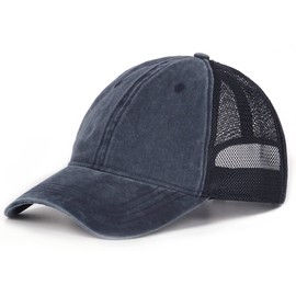 Zylioo XXL Vintage Trucker Cap for Large Head, Washed Running Caps, Size 60-65 cm, Summer Baseball Cap, Sports Caps, navy blue