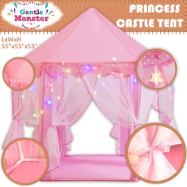 Princess Tent Girls Large Playhouse Kids Castle Play Tent with Star Lights, Bonus Princess Tiara and Wand Toy for Children Indoor & Outdoor Games, 55" x 53" Gifts Age 3+