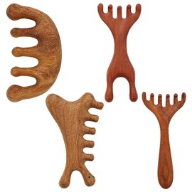 Massage Comb 4 PCS Wooden Massage Comb for Deep Relaxation & Stress Reduction Scalp Massages Combs 6 Claws for Scalp Eye Facial Neck Shoulder for Men Women