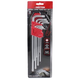Dekton 9PC Extra Long Torx Hex Key Set | Heat Treated for Strength | Ideal for Precision Fastening | Handy Key Holder Included | Star Allen Key Set for Home Repairs & DIY | Includes Sizes T10 to T50