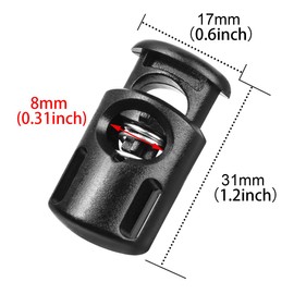 DYZD Cord Stoppers, String Stoppers, Barrel Shaped, Clothes, Sports Clothes, Etc., Rope Stopper, Black, 0.3 inches (8 mm), Pack of 10