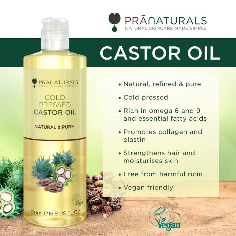 PraNaturals Cold Pressed Castor Oil 500ml - 100% Natural, Vegan