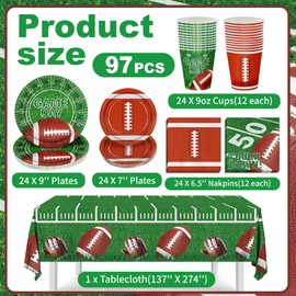 EliteEase Football Party Supplies Kit Serve 24, Football Party Decorations Includes Plates, Napkins, Cups, Tablecloth for Football Birthday & Tailgate Touchdown Game Day Party Decorations