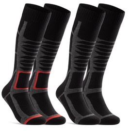 2 Pairs of Ski Socks Men's & Women's Ski Knee Socks, black red