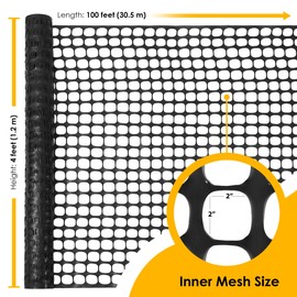 Houseables Fencing, Temporary Fence, Snow Fence, 4x100' Feet, 10.55 lb/roll, Black Plastic Fencing, Deer Netting, Plastic Mesh Roll, Safety Netting, Construction, Yard, Garden, Chicken, Dogs, Backyard