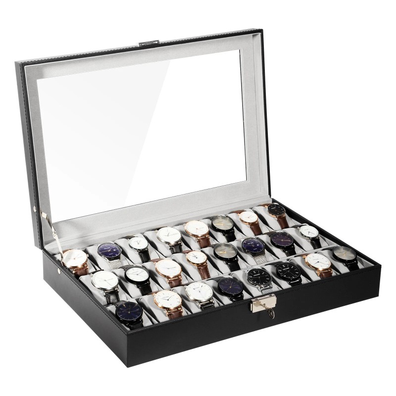 UTEN 24 Slots Watch Box Large PU Leather Jewelry Organizer