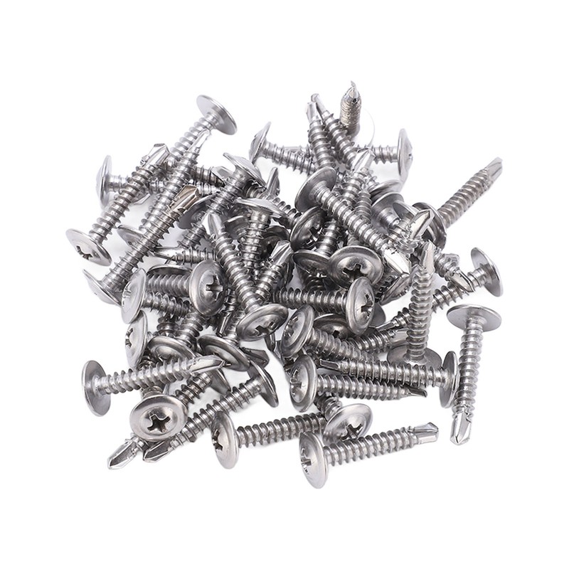 100Pcs Self Drilling Screw M4.2x25 Round Washer Stainless Steel Fastener