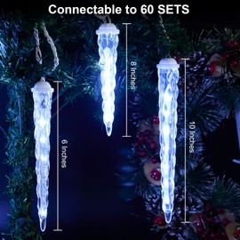 FGDECORJOIE Christmas Icicle Lights 61 Count Led Indoor & Outdoor,Connectable Lights 10.5 Feet Length Meteor Shower Lights with 10 Ice Tube Lights Effect for Tree, Roof Holiday Decoration, Cool White