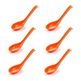 6Pcs Soup Spoon Ramen Noodle Soup Ladle Orange Soup Spoons Sturdy and Durable Asian Dinner Spoon Easy Clean Dishwasher Safe