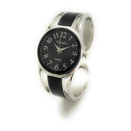 VERSALES Ladies Round Elegant Metal Large Bangle Cuff Fashion Watch Easy Reader Dial Varsales (Black)