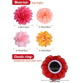 iToolai Dog Collar Flower Attachment, 8Pcs/4 Styles Cat Flowers Collar Charm Accessories,Chiffon Slide-on Flower Bows for Puppy Pet Grooming,Multicolored Pinky Series