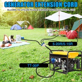 Mootycapa 10FT TT-30P to 3X 5-20R/5-15R RV Generator Adapter, 3 Prong 30A to 3X 15/20A 110V Household Outlet Distribution Adapter, RV Generator Extension Cord with Cord Organizer 10 Gauge ETL Listed