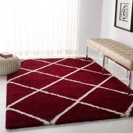 SAFAVIEH Hudson Shag Collection Area Rug - 6' x 9', Red & Ivory, Modern Diamond Trellis Design, Non-Shedding & Easy Care, 2-inch Thick Ideal for High Traffic Areas in Living Room, Bedroom (SGH281R)