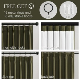 Topfinel Olive Green 105 Inches Long Custom Black Out Faux Thick Linen Curtains, Pinch Pleated Heat Reflective Curtains with Pin Hooks, Luxury Lined Back Tab Drapes 2 Panels for Living Room