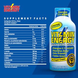 Vitamin Energy Hydration+ Energy Drink Shots, Blue Raspberry Flavor, Up to 7+ Hours of Energy, 1.93 Fl Oz, 12 Count