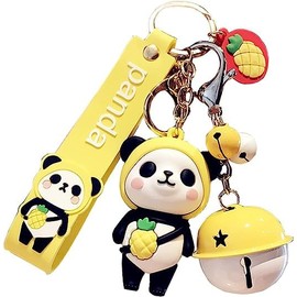 [AIXUAN] Degal Cute PVC Panda Keychain Idea New Year Present Animal Pendant Car Key Pendant Metal Keychain (Yellow)