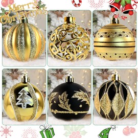 Dyreps Black and Gold Christmas Balls Ornaments, 30pcs 2.36 Inch Shatterproof Gold and Black Christmas Ornaments for Christmas Trees Decorations, Hanging Tree Ornaments for Christmas