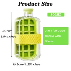 YVPSI Ice Cube Bottle Press Ice Cube Mold 2in1 Ice Cube Tray Water Bottle Style with Lid and Straw Cool Summer Bottle Cup for Freezer Travel