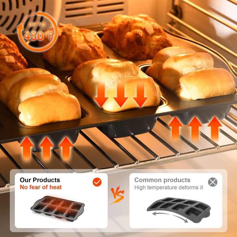 HONGBAKE 2 Pack Mini Loaf Baking Pans 8-Cavity, Nonstick Small