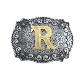 HUABOLA CALYN Belt Buckle Men, Western Cowboy Rodeo Small Alphabet Letter ABCDMRJ to Z Initial Belt Buckles for Women (R)