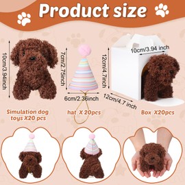 Motionchic 20 Pcs Mini Stuffed Animals Plush Toy Set Includes 20 Birthday Hats 20 Kraft Paper Boxes for Boys and Girls Animal Theme Birthday Party Supplies Favors Gifts (White)