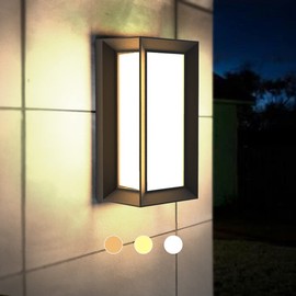 Sytmhoe Outdoor Wall-Porch-Light, Modern Wall Sconce,24W-Led Matte Black Exterior Wall Fixtures,Mounted Wall Patio Lamps,3-Color-Changeable for Garage Walkway Backyard Garden