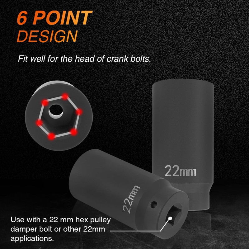 77110 22mm Harmonic Balancer Socket, 1/2" Drive Crank Bolt Socket