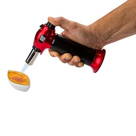 Restaurantware RW 5.2 Inch x 2.5 Inch Cooking Torch 1 Butane Torch For Baking - Adjustable Flame Refillable Red Stainless Steel Kitchen Torch Safety Lock For Desserts Baking Or Cooking
