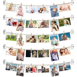 Picture Frames Collage Wall Decor Photo Frame Collage Picture frames with 30 Clips Wall Decor Walnut - Color: Weathered Walnut