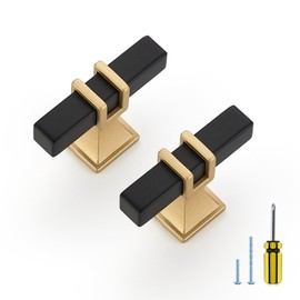 Ravinte Decor 10 Pack Cabinet Knobs Single Hole Black and Gold Kitchen Cabinet Pulls, 2 Inch Length Knobs for Dressers and Drawers