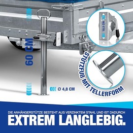 NTG Trailer Supports 600 mm 1 Piece Support with 300 kg Load Trailer Support Diameter 48 mm Galvanised Steel Height Adjustable with Handle for Car Trailers Caravans Weather-Resistant