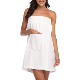 sunshinemall Women's Lightweight Bath Shower Wrap Waffle Spa Robes Bathrobe Quick Dry Cover Up with Adjustable Closure, White, Large/X-Large