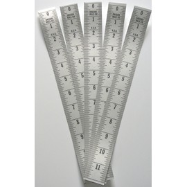 Ruler 5 Pack - Adhesive Backed - 1 1/4 Inch Wide X 12 Inch Long - Vertical Down - Fractional - 1/16” Grads - Silver