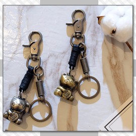 [クロム クレイン] キーホルダー キーリング チャーム 鍵 ネコ 招き猫 レザー おしゃれ メンズ レディース WB143(ゴールドブラック)