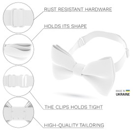 Bow Tie House Boys Pre-Tied Soft Crape Bow Tie for Wedding Formal Events Solid Tuxedo (Medium, White)