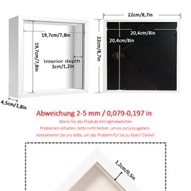 Picture Frame for Filling, Object Frame Deep 3 cm, Deep Picture Frame for Filling, 20 x 20 cm, with Transparent Acrylic Plate, Deep Frame Woods, 3D Frame for Objects, Wedding Bouquet, White