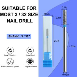 Vnjaoi 3/32 Cuticle Nail Drill Bit,Micro Safety Professional Diamond Bits for Nails Nail Buffer Bit Nail Trimer, Under Nail Cleaner Cuticle Remover Nail Prepare, Nail Supplies for Nail Techs(Medium)
