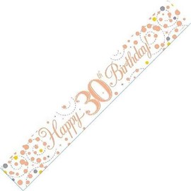 9ft Banner 30th Birthday Sparkling Fizz White & Rose Gold Holographic Foil Pennant (274cm)