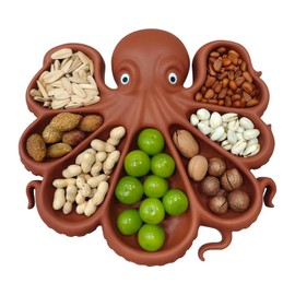Silicone Octopus Charcuterie Platter, Snack Fruit Separate Platter, Delicatessen Dim Sum Plate Dishware, Durable for Family Dining and Party, 12x11-inch, Brown Color (Brown)